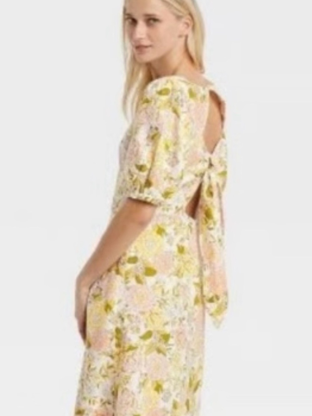 Who What Wear Pale Yellow Linen Blend Open Back Midi Dress Size Medium - Picture 4 of 14